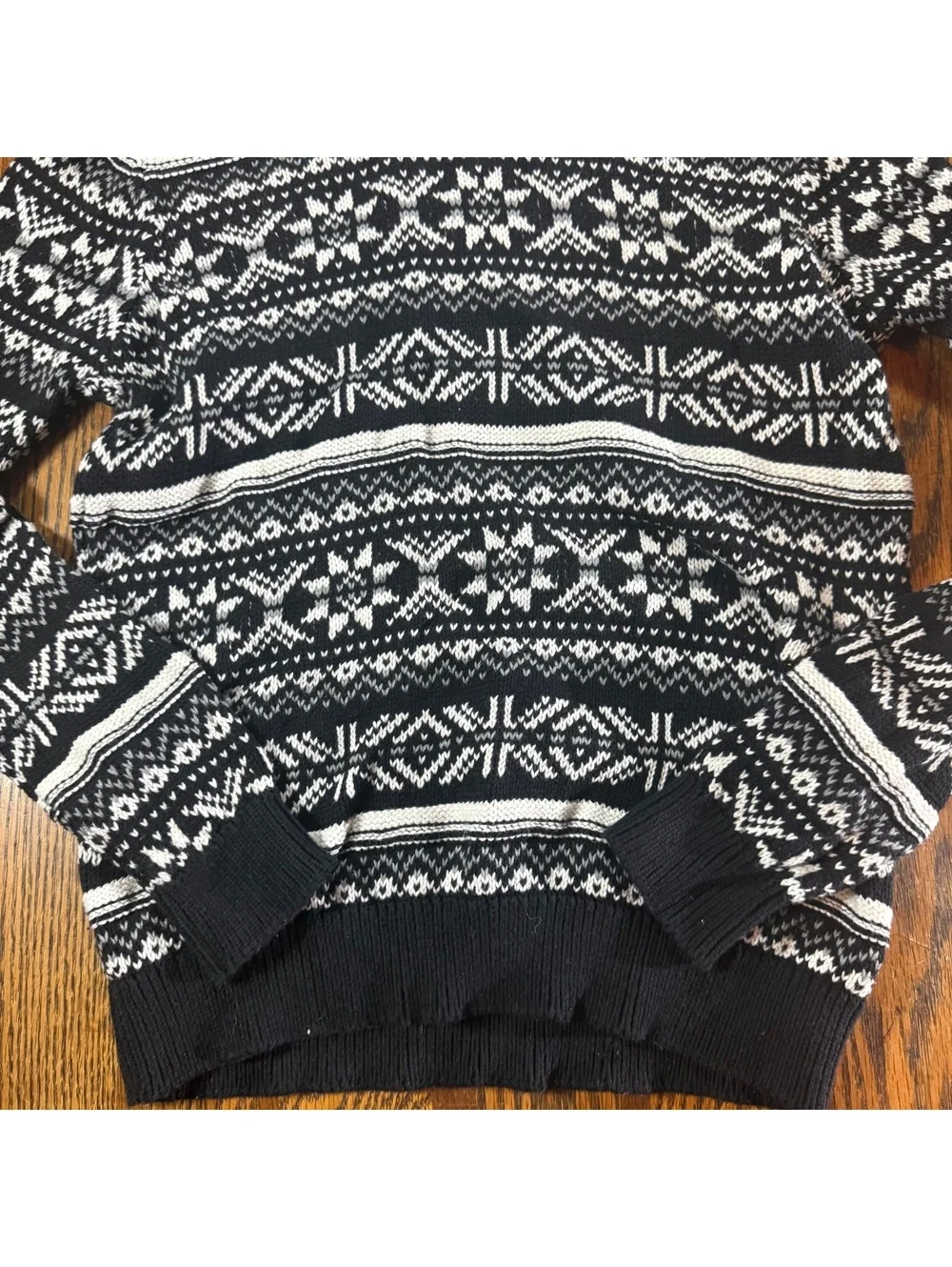 Old Navy Boys Fair Isle Sweater Knit Pullover Hoodie Black White Size 10